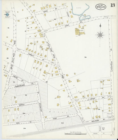 Sanborn Fire Insurance Map from Babylon, Suffolk County, New York (1908), Sheet #0013 - Complete Map Set gallery image, historic Sanborn map, vintage wall art, New York New York