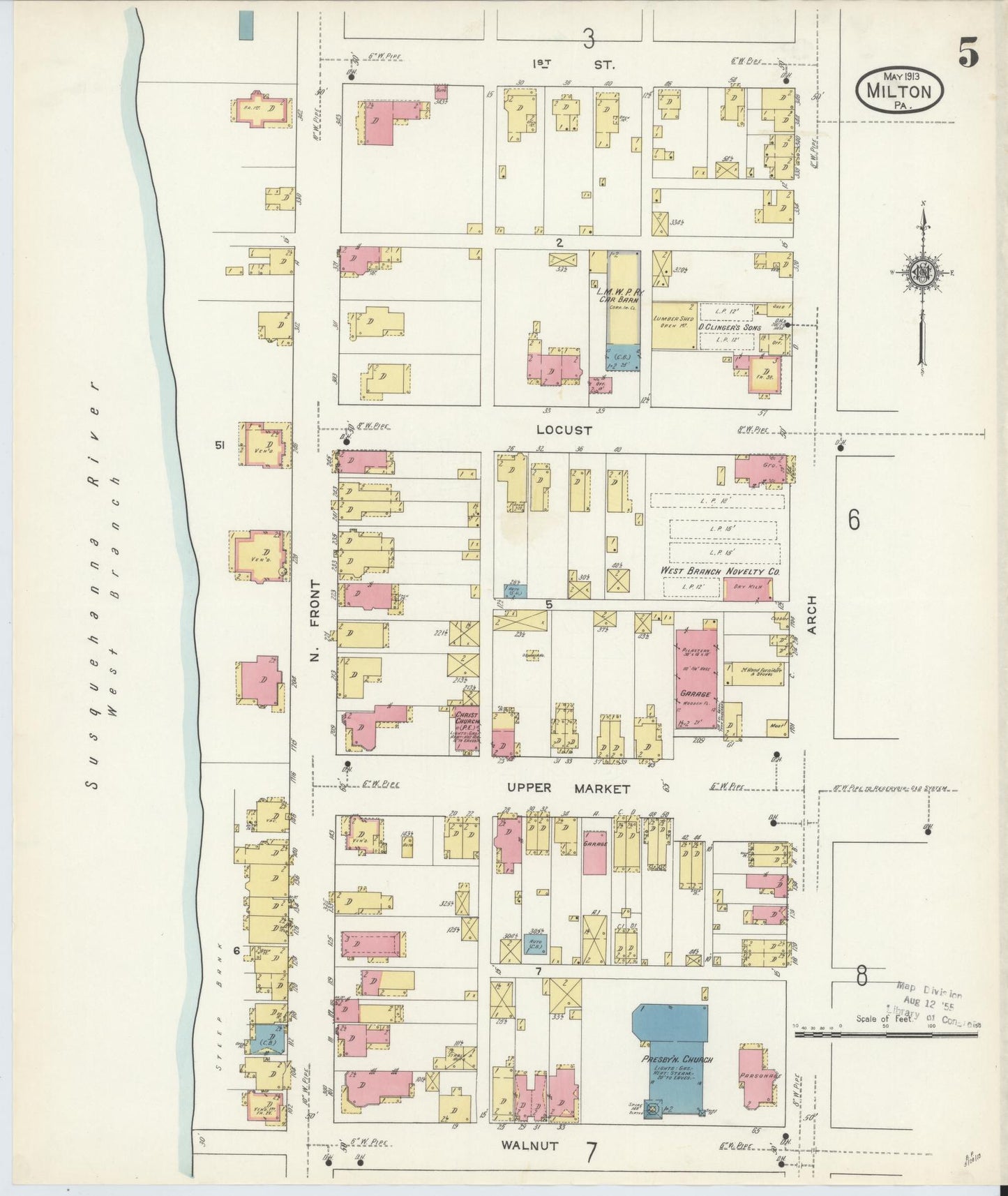 Sanborn Fire Insurance Map from Milton, Northumberland County, Pennsylvania (1913), Sheet #0005 - Historic Sanborn Fire Insurance Map Print, vintage old map wall art, antique decor, genealogy gift, Pennsylvania Pennsylvania map