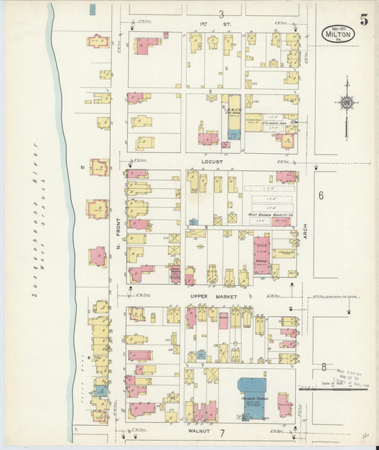 Sanborn Fire Insurance Map from Milton, Northumberland County, Pennsylvania (1913), Sheet #0005 - Historic Sanborn Fire Insurance Map Print, vintage old map wall art, antique decor, genealogy gift, Pennsylvania Pennsylvania map
