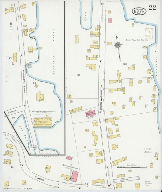 Sanborn Fire Insurance Map from Bath, Sagadahoc County, Maine (1919), Sheet #0022 - Historic Sanborn Fire Insurance Map Print, vintage old map wall art, antique decor, genealogy gift, Maine Maine map
