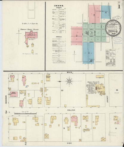 Sanborn Fire Insurance Map from Franklin, Simpson County, Kentucky (1897), Sheet #0001 - Complete Map Set gallery image, historic Sanborn map, vintage wall art, Kentucky Kentucky