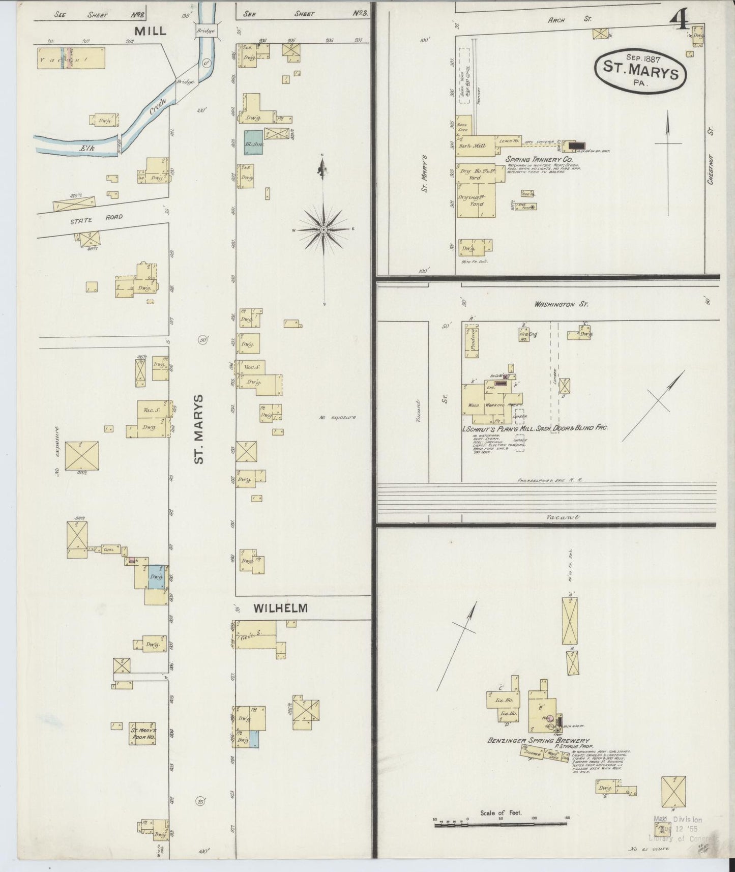 Sanborn Fire Insurance Map from Saint Marys, Elk County, Pennsylvania (1887), Sheet #0004 - Complete Map Set gallery image, historic Sanborn map, vintage wall art, Pennsylvania Pennsylvania