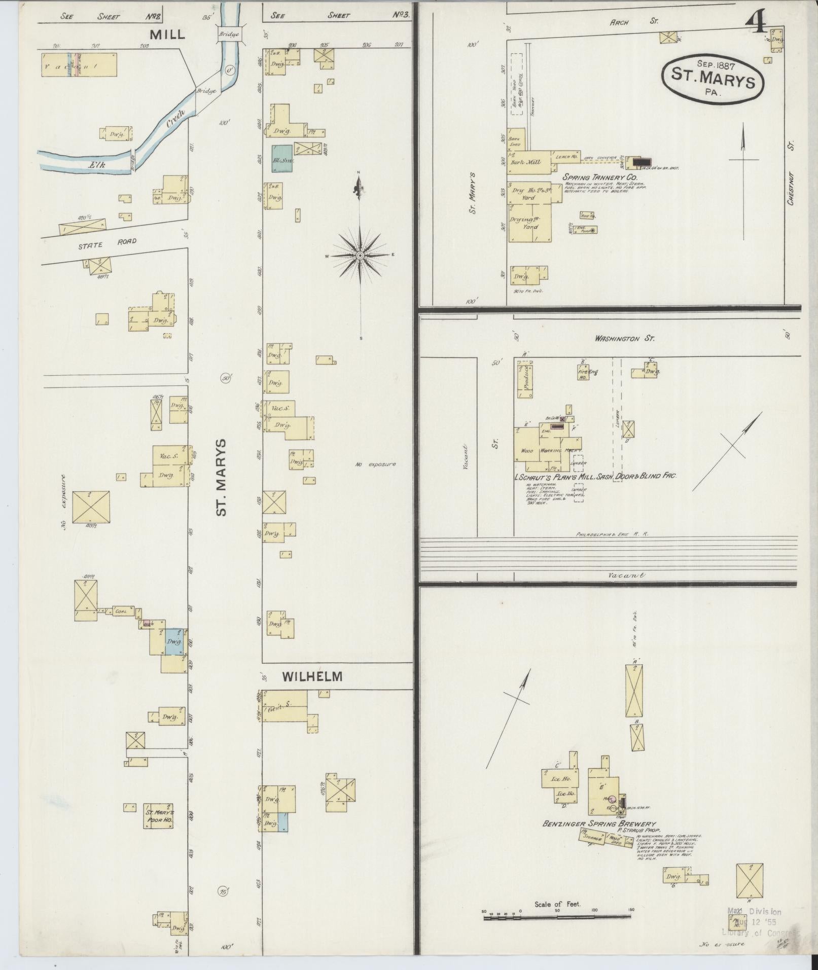 Sanborn Fire Insurance Map from Saint Marys, Elk County, Pennsylvania (1887), Sheet #0004 - Complete Map Set gallery image, historic Sanborn map, vintage wall art, Pennsylvania Pennsylvania
