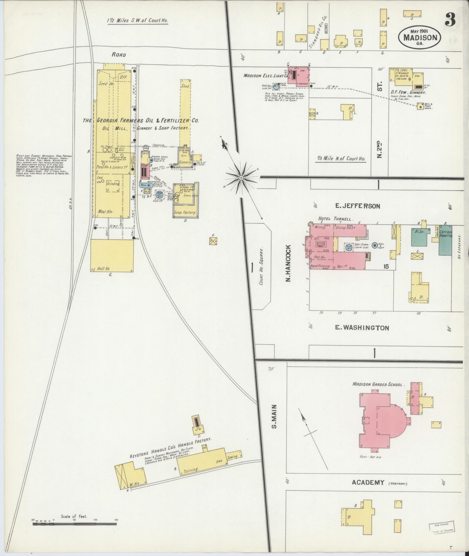 Sanborn Fire Insurance Map from Madison, Morgan County, Georgia (1901), Sheet #0003 - Complete Map Set gallery image, historic Sanborn map, vintage wall art, Georgia Georgia