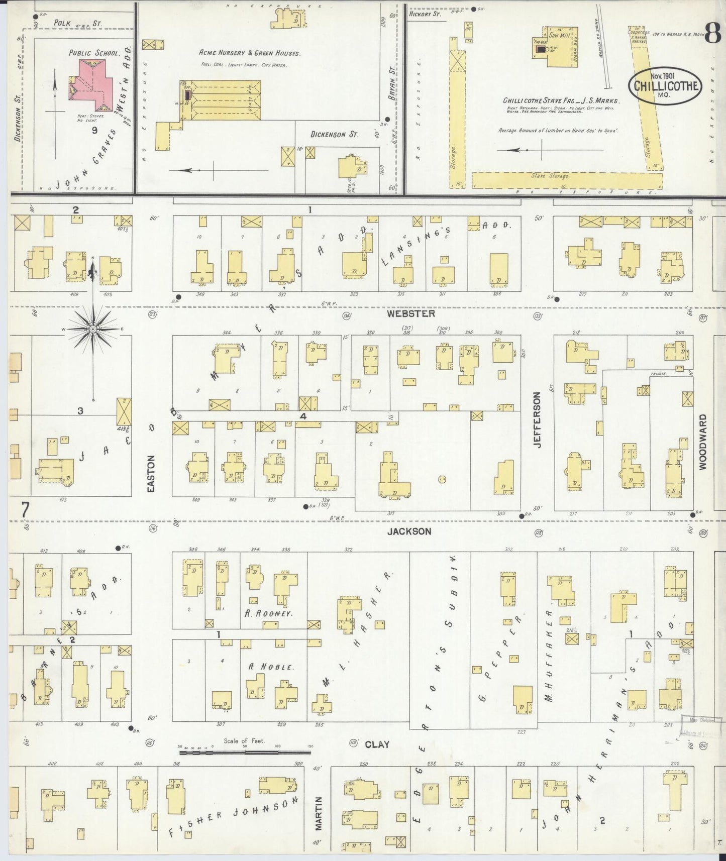 Sanborn Fire Insurance Map from Chillicothe, Livingston County, Missouri (1901), Sheet #0008 - Historic Sanborn Fire Insurance Map Print, vintage old map wall art, antique decor, genealogy gift, Missouri Missouri map