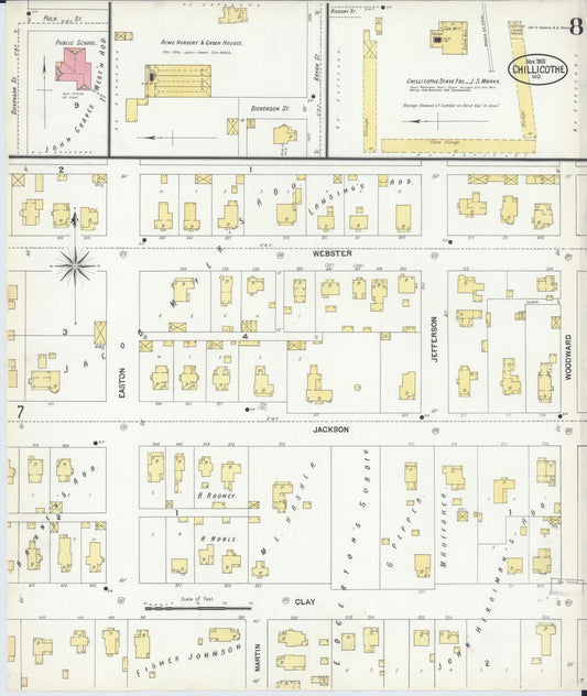 Sanborn Fire Insurance Map from Chillicothe, Livingston County, Missouri (1901), Sheet #0008 - Historic Sanborn Fire Insurance Map Print, vintage old map wall art, antique decor, genealogy gift, Missouri Missouri map