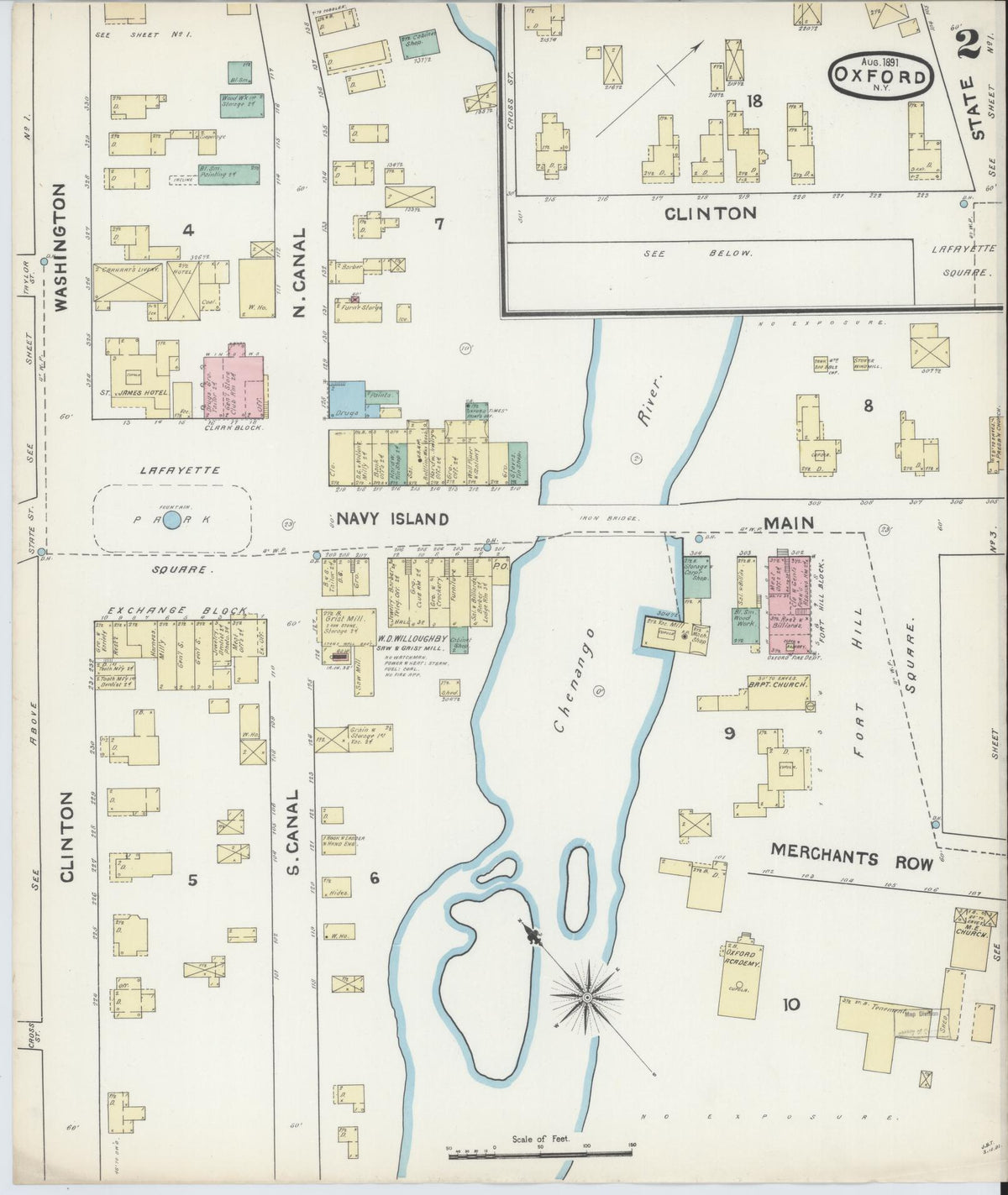 Sanborn Fire Insurance Map from Oxford, Chenango County, New York (1891), Sheet #0002 - Complete Map Set gallery image, historic Sanborn map, vintage wall art, New York New York