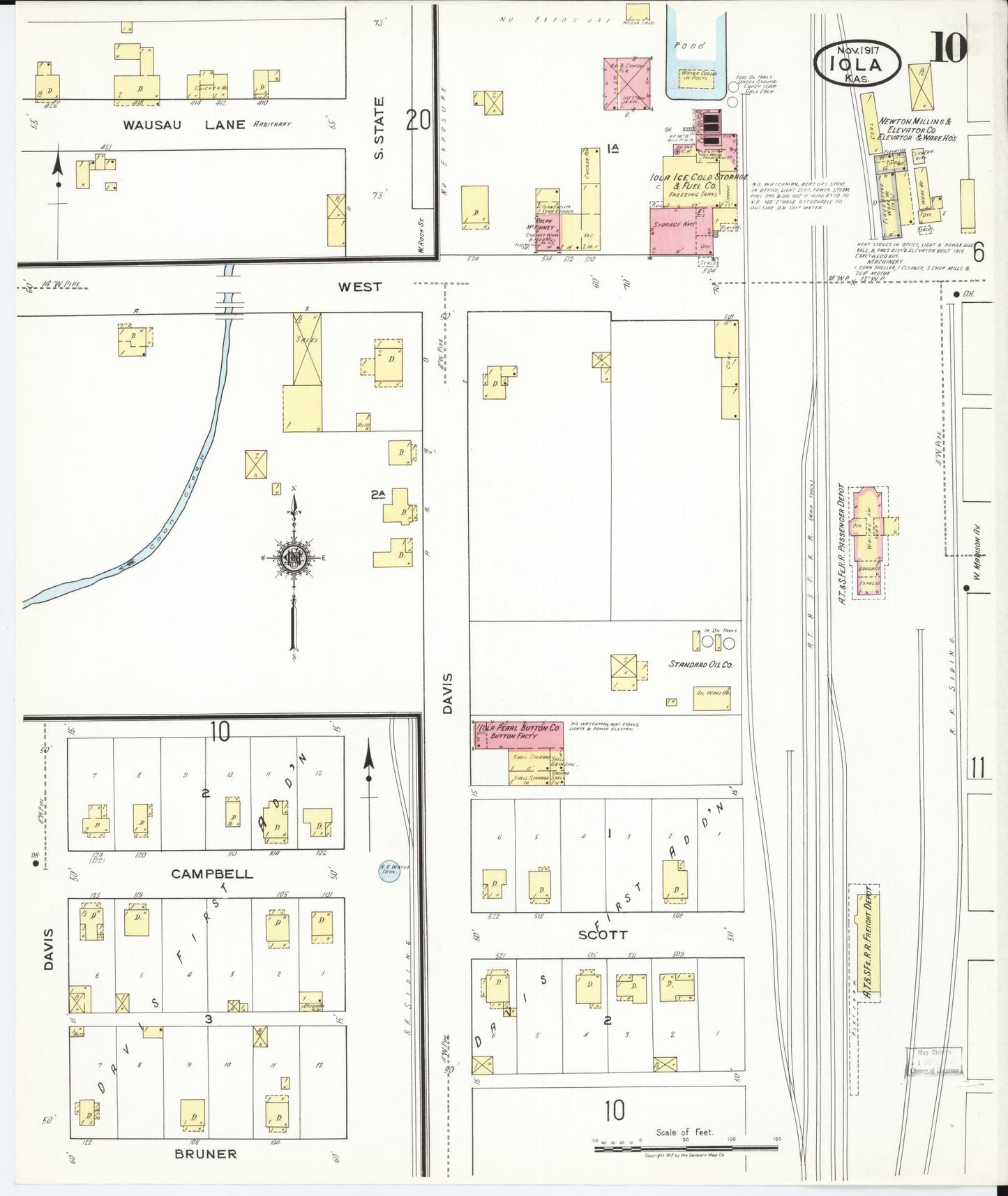 Sanborn Fire Insurance Map from Iola, Allen County, Kansas (1917), Sheet #0010 - Historic Sanborn Fire Insurance Map Print, vintage old map wall art, antique decor, genealogy gift, Kansas Kansas map