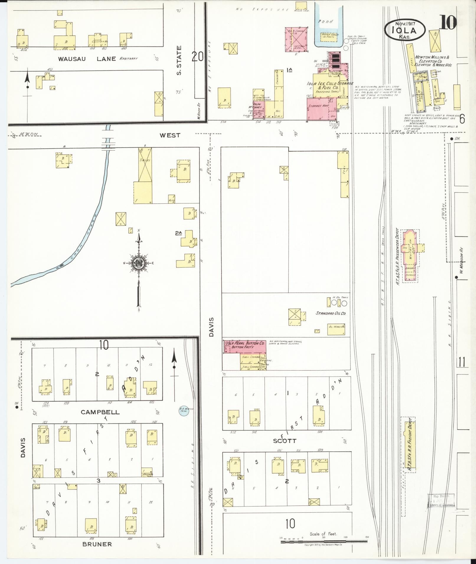 Sanborn Fire Insurance Map from Iola, Allen County, Kansas (1917), Sheet #0010 - Historic Sanborn Fire Insurance Map Print, vintage old map wall art, antique decor, genealogy gift, Kansas Kansas map