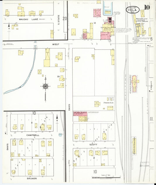 Sanborn Fire Insurance Map from Iola, Allen County, Kansas (1917), Sheet #0010 - Historic Sanborn Fire Insurance Map Print, vintage old map wall art, antique decor, genealogy gift, Kansas Kansas map
