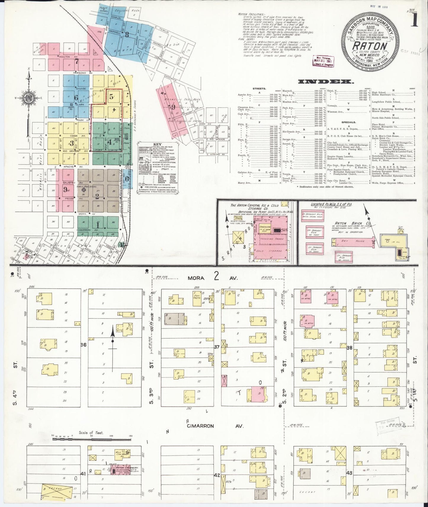 Sanborn Fire Insurance Map from Raton, Colfax County, New Mexico (1911), Sheet #0001 - Historic Sanborn Fire Insurance Map Print, vintage old map wall art, antique decor, genealogy gift, New Mexico New Mexico map