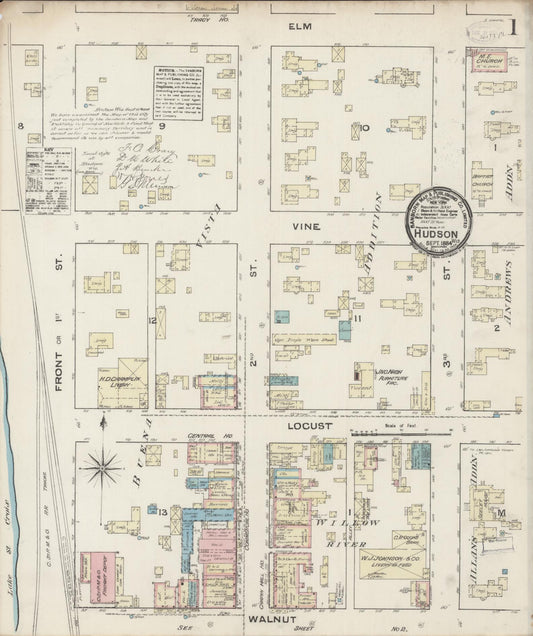 Sanborn Fire Insurance Map from Hudson, St. Croix County, Wisconsin (1884), Sheet #0001 - Complete Map Set gallery image, historic Sanborn map, vintage wall art, Wisconsin Wisconsin