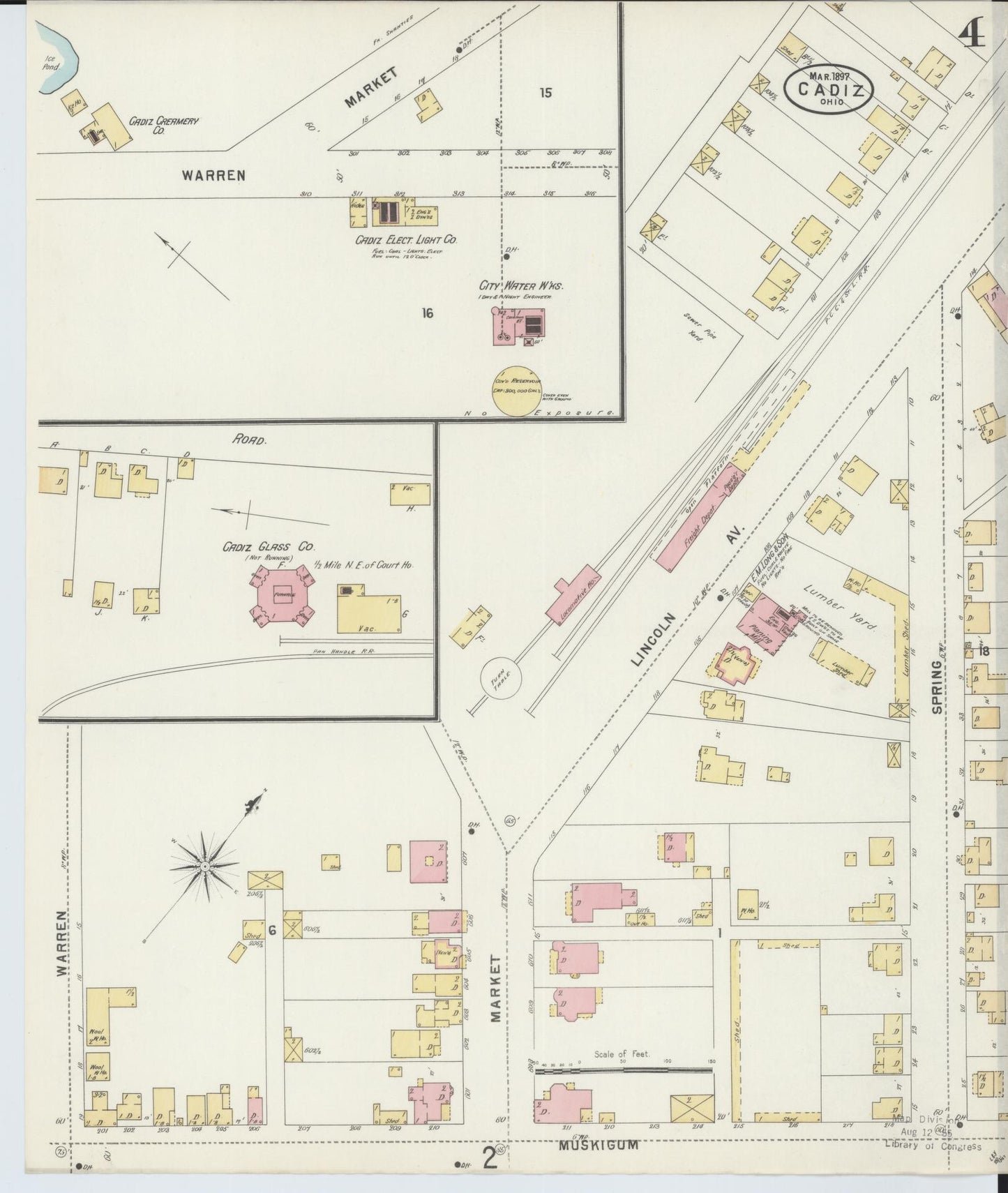 Sanborn Fire Insurance Map from Cadiz, Harrison County, Ohio (1897), Sheet #0004 - Historic Sanborn Fire Insurance Map Print, vintage old map wall art, antique decor, genealogy gift, Ohio Ohio map