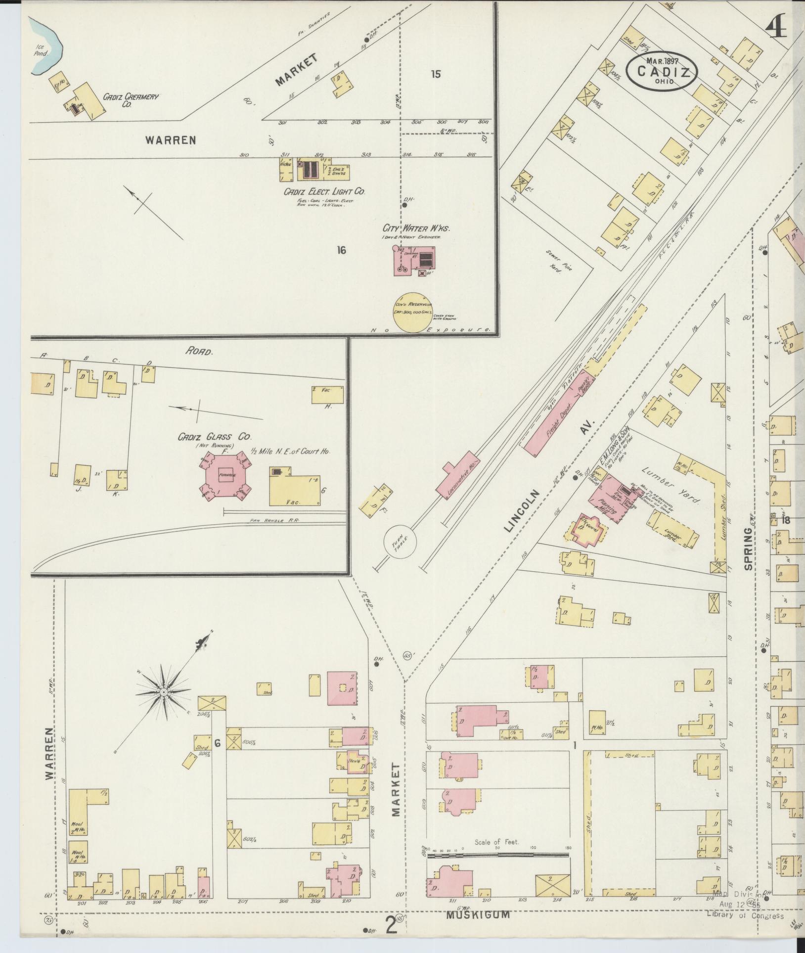 Sanborn Fire Insurance Map from Cadiz, Harrison County, Ohio (1897), Sheet #0004 - Historic Sanborn Fire Insurance Map Print, vintage old map wall art, antique decor, genealogy gift, Ohio Ohio map