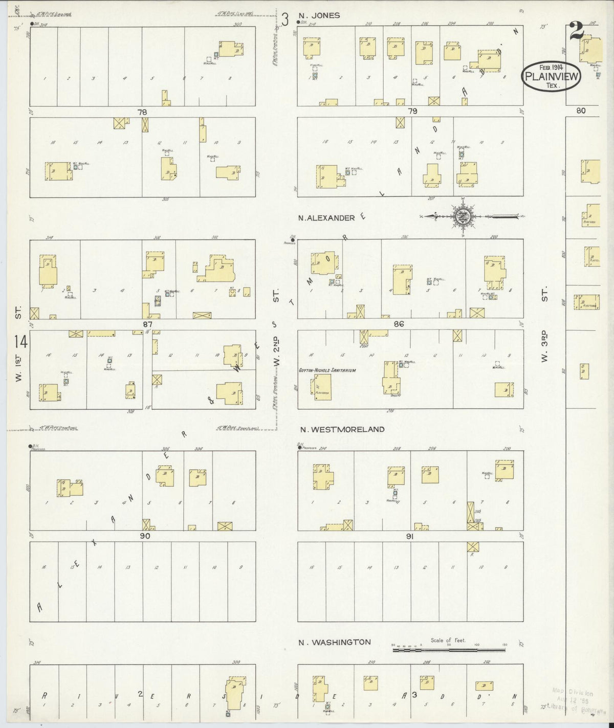 Sanborn Fire Insurance Map from Plainview, Hale County, Texas (1914), Sheet #0002 - Historic Sanborn Fire Insurance Map Print, vintage old map wall art, antique decor, genealogy gift, Texas Texas map