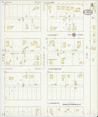 Sanborn Fire Insurance Map from Plainview, Hale County, Texas (1914), Sheet #0002 - Historic Sanborn Fire Insurance Map Print, vintage old map wall art, antique decor, genealogy gift, Texas Texas map