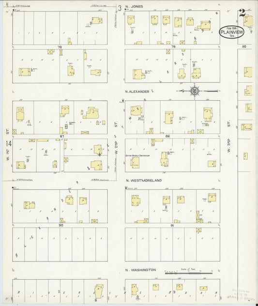 Sanborn Fire Insurance Map from Plainview, Hale County, Texas (1914), Sheet #0002 - Historic Sanborn Fire Insurance Map Print, vintage old map wall art, antique decor, genealogy gift, Texas Texas map