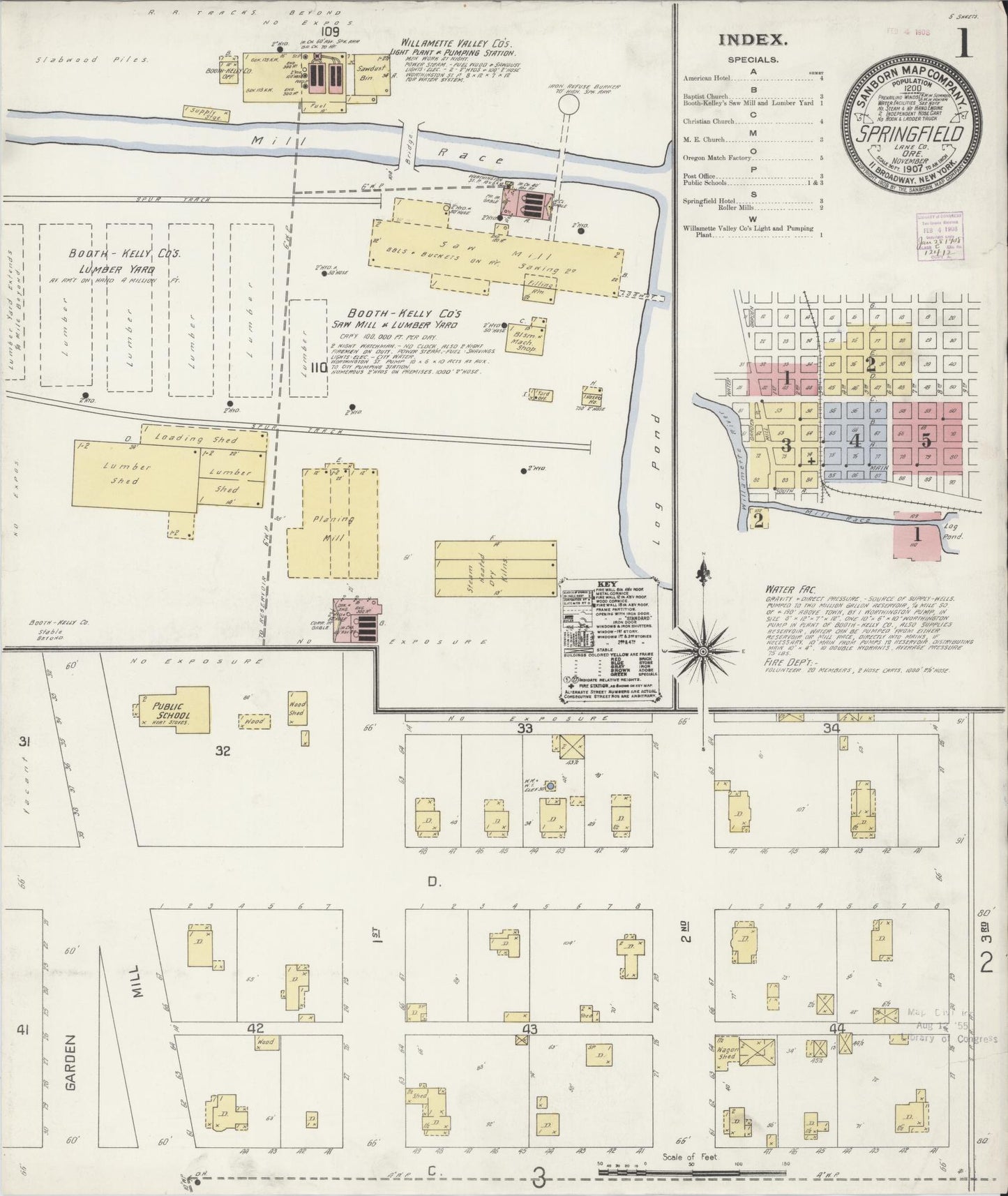 Sanborn Fire Insurance Map from Springfield, Lane County, Oregon (1907), Sheet #0001 - Historic Sanborn Fire Insurance Map Print, vintage old map wall art, antique decor, genealogy gift, Oregon Oregon map