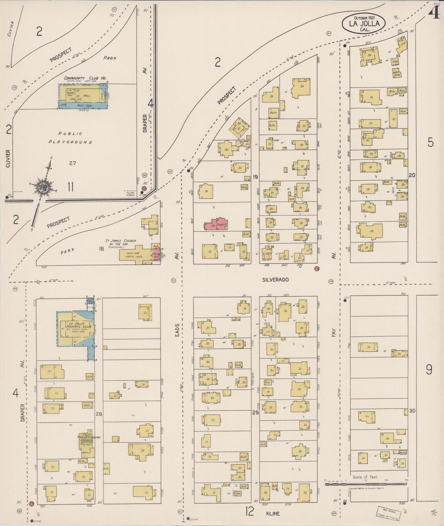 Sanborn Fire Insurance Map from La Jolla, San Diego County, California (1921), Sheet #0004 - Historic Sanborn Fire Insurance Map Print, vintage old map wall art, antique decor, genealogy gift, California California map