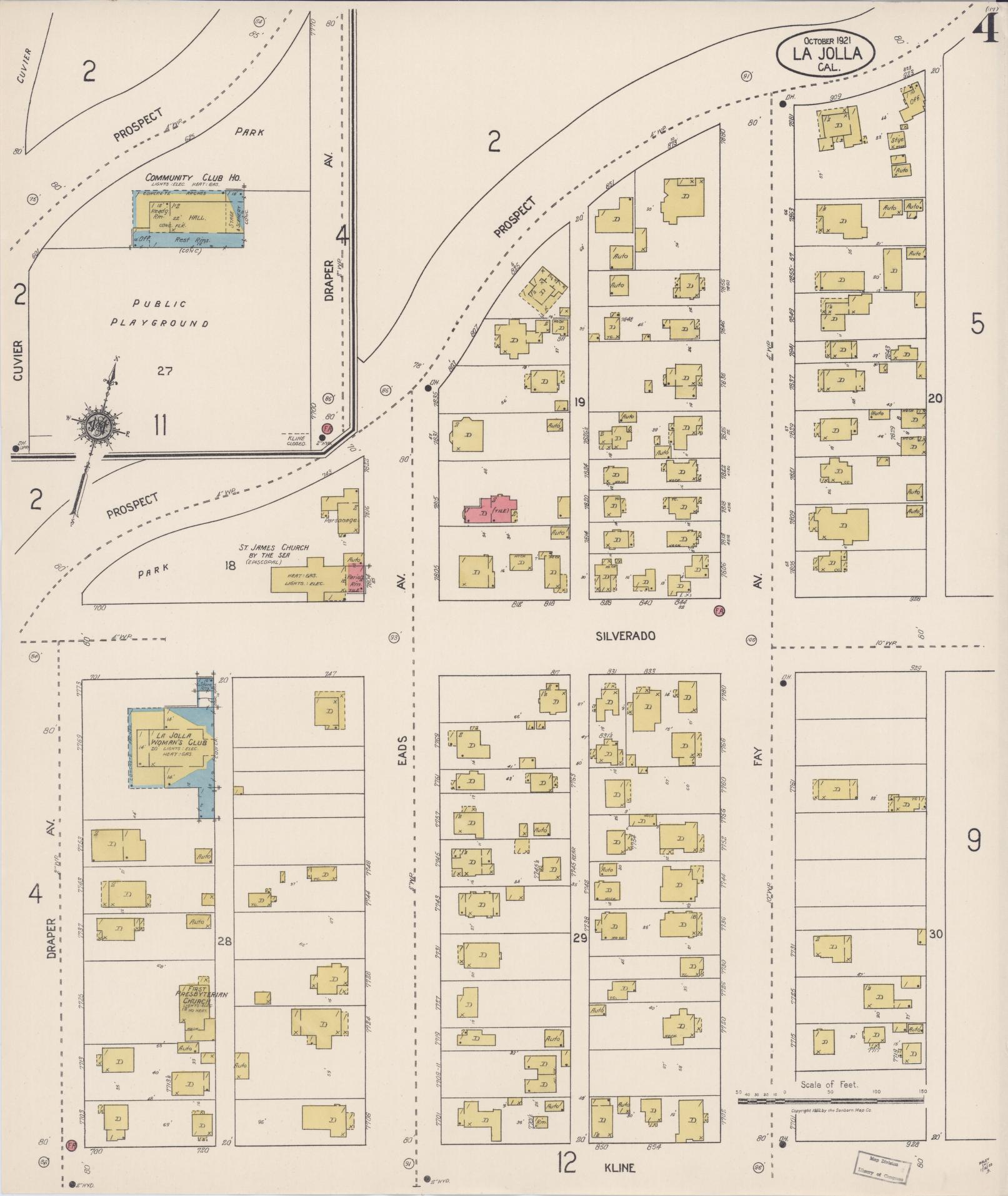 Sanborn Fire Insurance Map from La Jolla, San Diego County, California (1921), Sheet #0004 - Historic Sanborn Fire Insurance Map Print, vintage old map wall art, antique decor, genealogy gift, California California map