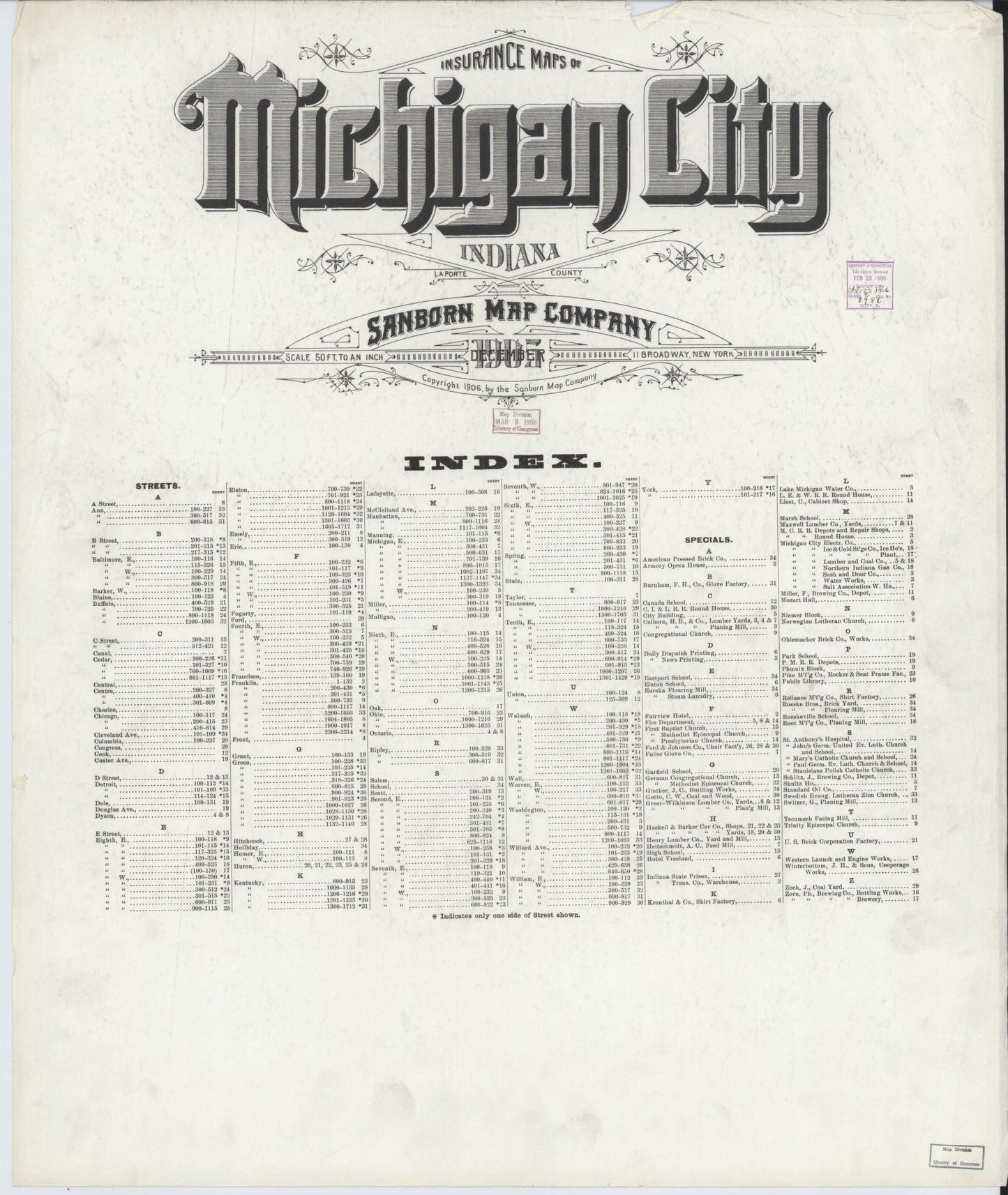 Sanborn Fire Insurance Map from Michigan City, La Porte County, Indiana (1905), Sheet #0001 - Historic Sanborn Fire Insurance Map Print, vintage old map wall art, antique decor, genealogy gift, Michigan Michigan map