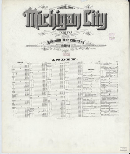 Sanborn Fire Insurance Map from Michigan City, La Porte County, Indiana (1905), Sheet #0001 - Historic Sanborn Fire Insurance Map Print, vintage old map wall art, antique decor, genealogy gift, Michigan Michigan map