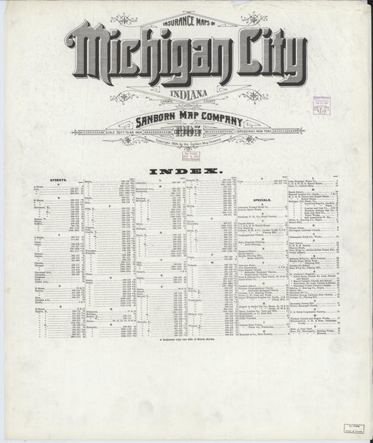 Sanborn Fire Insurance Map from Michigan City, La Porte County, Indiana (1905), Sheet #0001 - Historic Sanborn Fire Insurance Map Print, vintage old map wall art, antique decor, genealogy gift, Michigan Michigan map