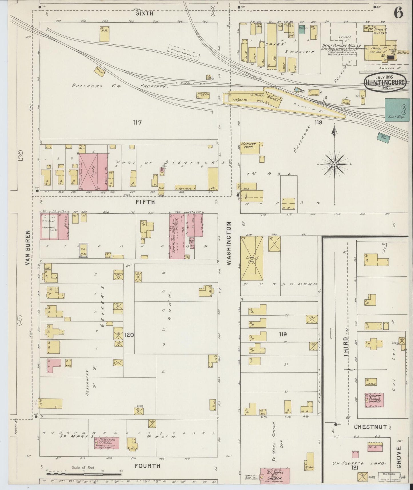 Sanborn Fire Insurance Map from Huntingburg, Dubois County, Indiana (1895), Sheet #0006 - Complete Map Set gallery image, historic Sanborn map, vintage wall art, Indiana Indiana