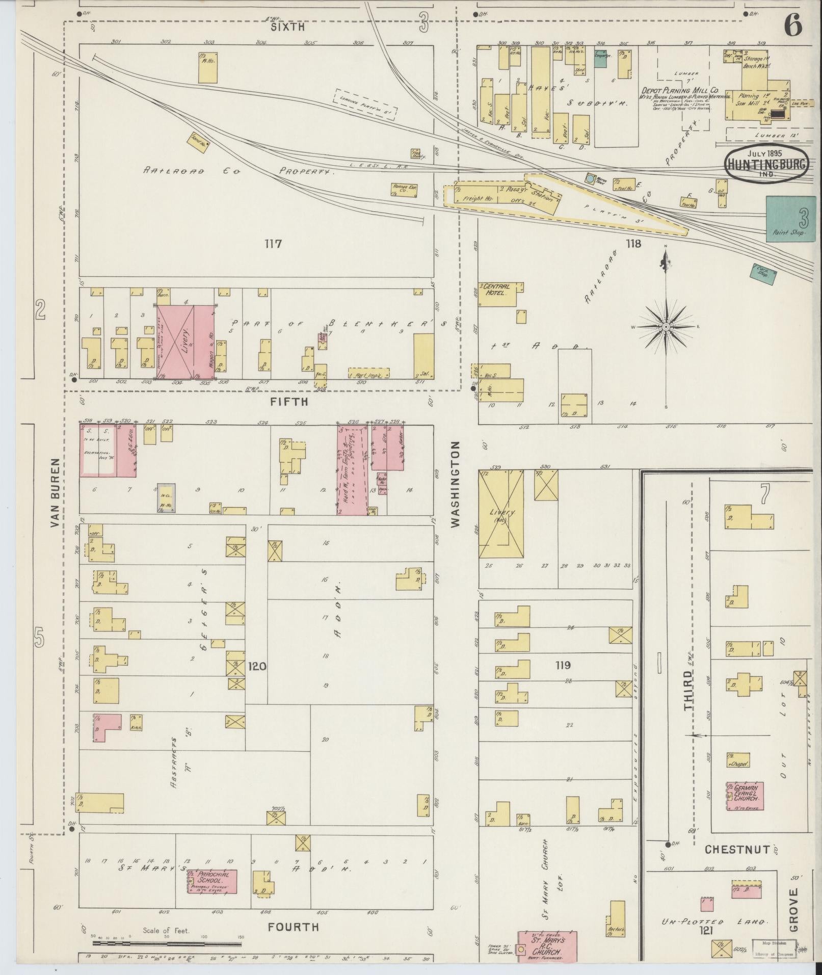 Sanborn Fire Insurance Map from Huntingburg, Dubois County, Indiana (1895), Sheet #0006 - Complete Map Set gallery image, historic Sanborn map, vintage wall art, Indiana Indiana