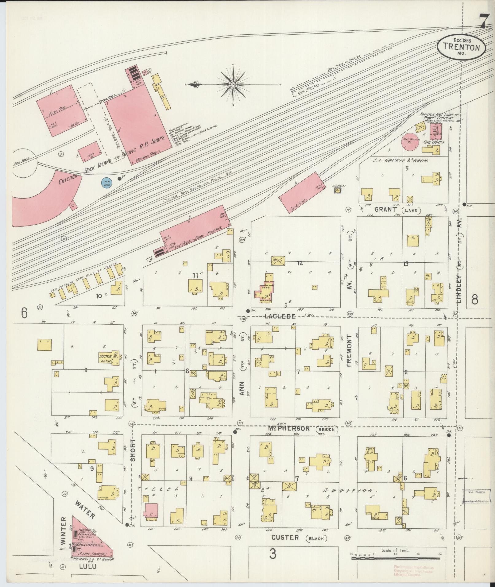 Sanborn Fire Insurance Map from Trenton, Grundy County, Missouri (1898), Sheet #0007 - Historic Sanborn Fire Insurance Map Print, vintage old map wall art, antique decor, genealogy gift, Missouri Missouri map