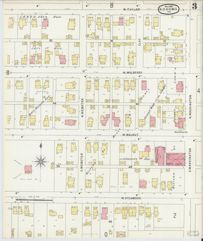 Sanborn Fire Insurance Map from Kokomo, Howard County, Indiana (1896), Sheet #0003 - Historic Sanborn Fire Insurance Map Print, vintage old map wall art, antique decor, genealogy gift, Indiana Indiana map