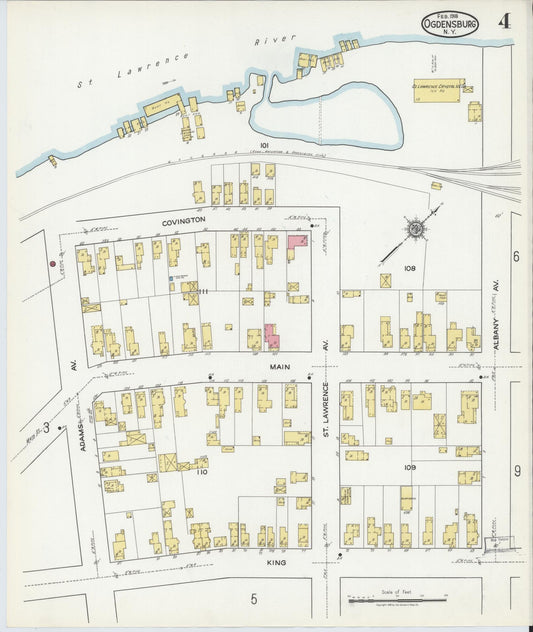 Sanborn Fire Insurance Map from Ogdensburg, St. Lawrence County, New York (1918), Sheet #0004 - Historic Sanborn Fire Insurance Map Print, vintage old map wall art, antique decor, genealogy gift, New York New York map