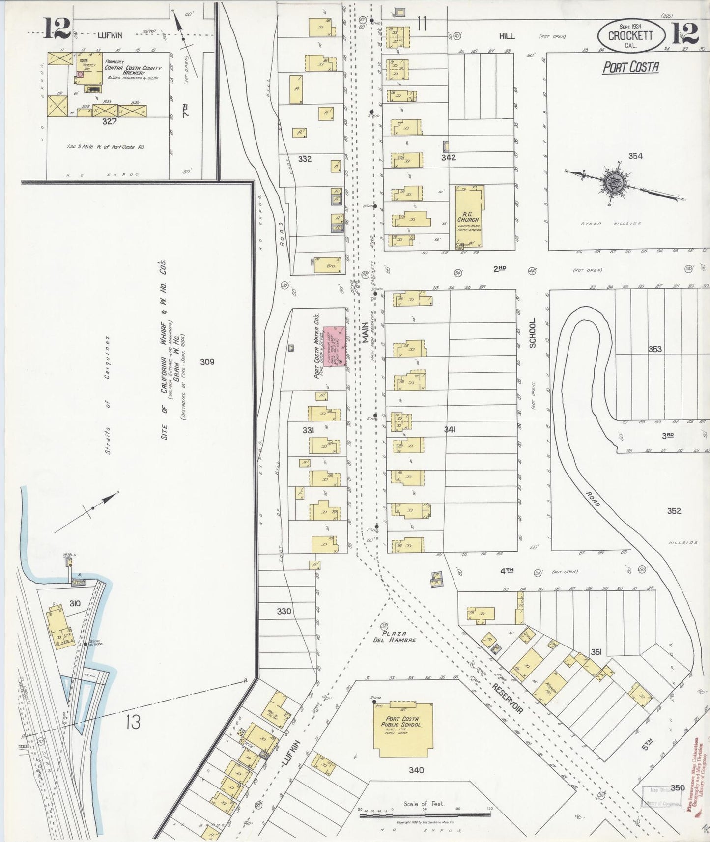 Sanborn Fire Insurance Map from Crockett, Contra Costa County, California (1924), Sheet #0012 - Historic Sanborn Fire Insurance Map Print, vintage old map wall art, antique decor, genealogy gift, California California map