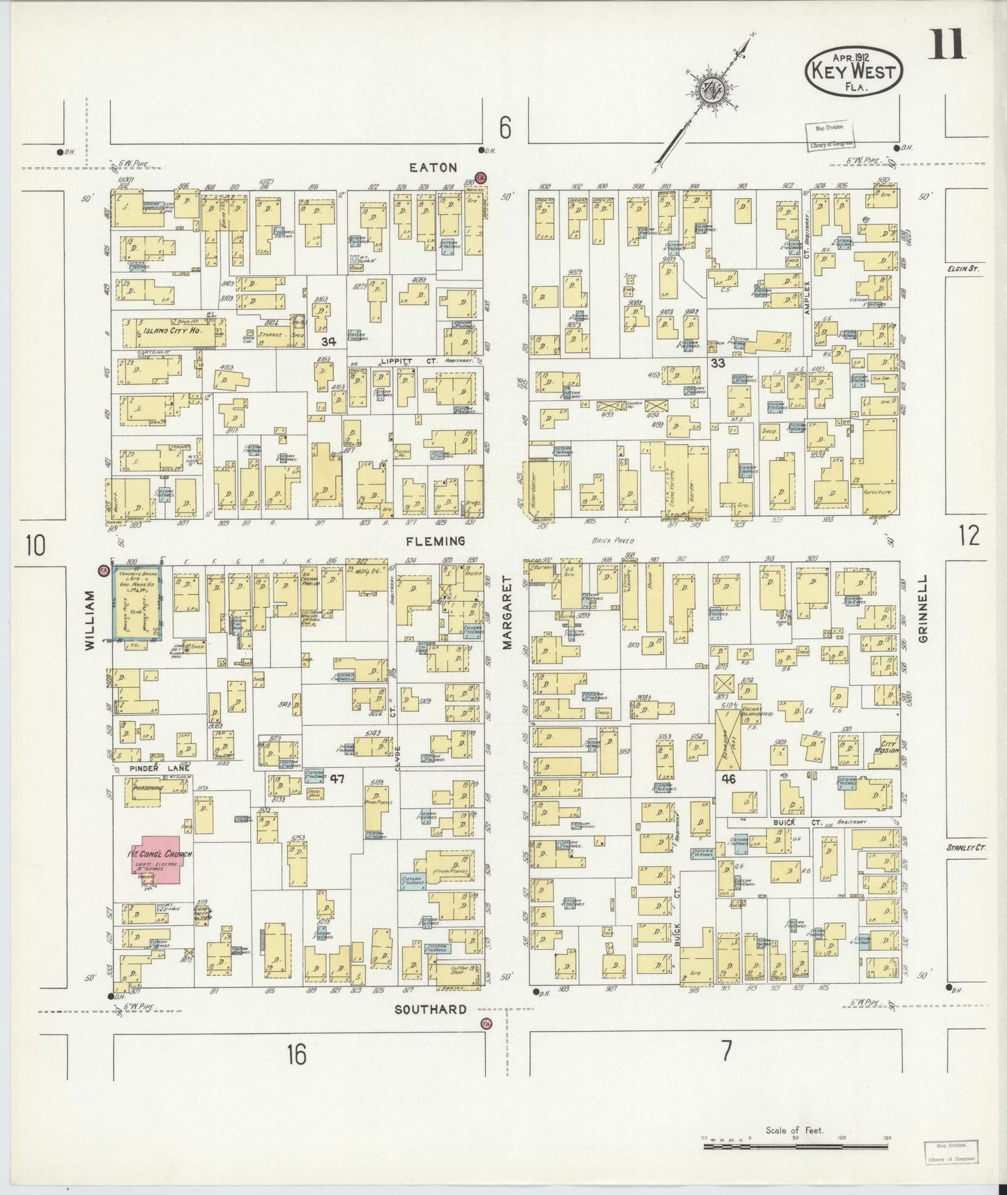 Sanborn Fire Insurance Map from Key West, Monroe County, Florida (1912), Sheet #0011 - Historic Sanborn Fire Insurance Map Print, vintage old map wall art, antique decor, genealogy gift, Florida Florida map