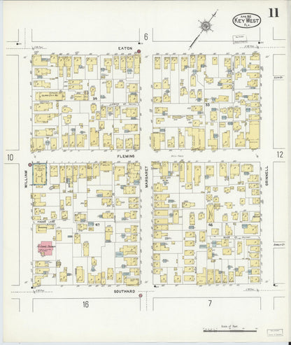 Sanborn Fire Insurance Map from Key West, Monroe County, Florida (1912), Sheet #0011 - Historic Sanborn Fire Insurance Map Print, vintage old map wall art, antique decor, genealogy gift, Florida Florida map