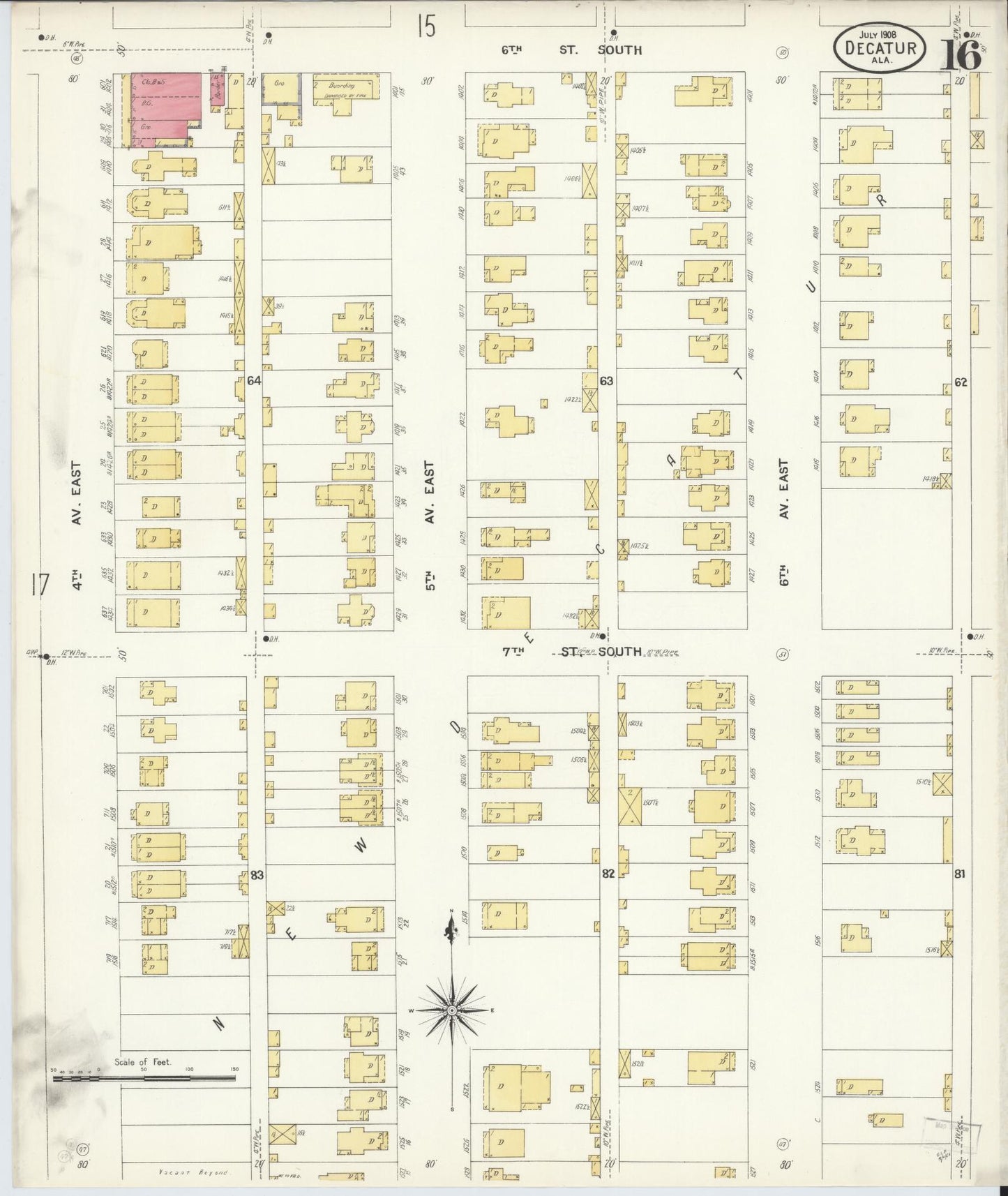 Sanborn Fire Insurance Map from Decatur, Morgan County, Alabama (1908), Sheet #0016 - Complete Map Set gallery image, historic Sanborn map, vintage wall art, Alabama Alabama