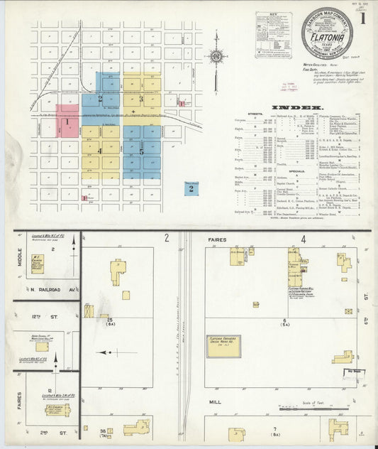 Sanborn Fire Insurance Map from Flatonia, Fayette County, Texas (1912), Sheet #0001 - Complete Map Set gallery image, historic Sanborn map, vintage wall art, Texas Texas