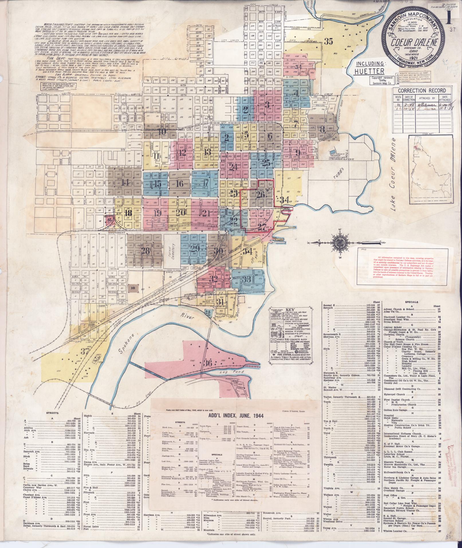Sanborn Fire Insurance Map from Coeur D'alene, Kootenai County, Idaho. (1954) – Historic Sanborn Fire Insurance Map Print