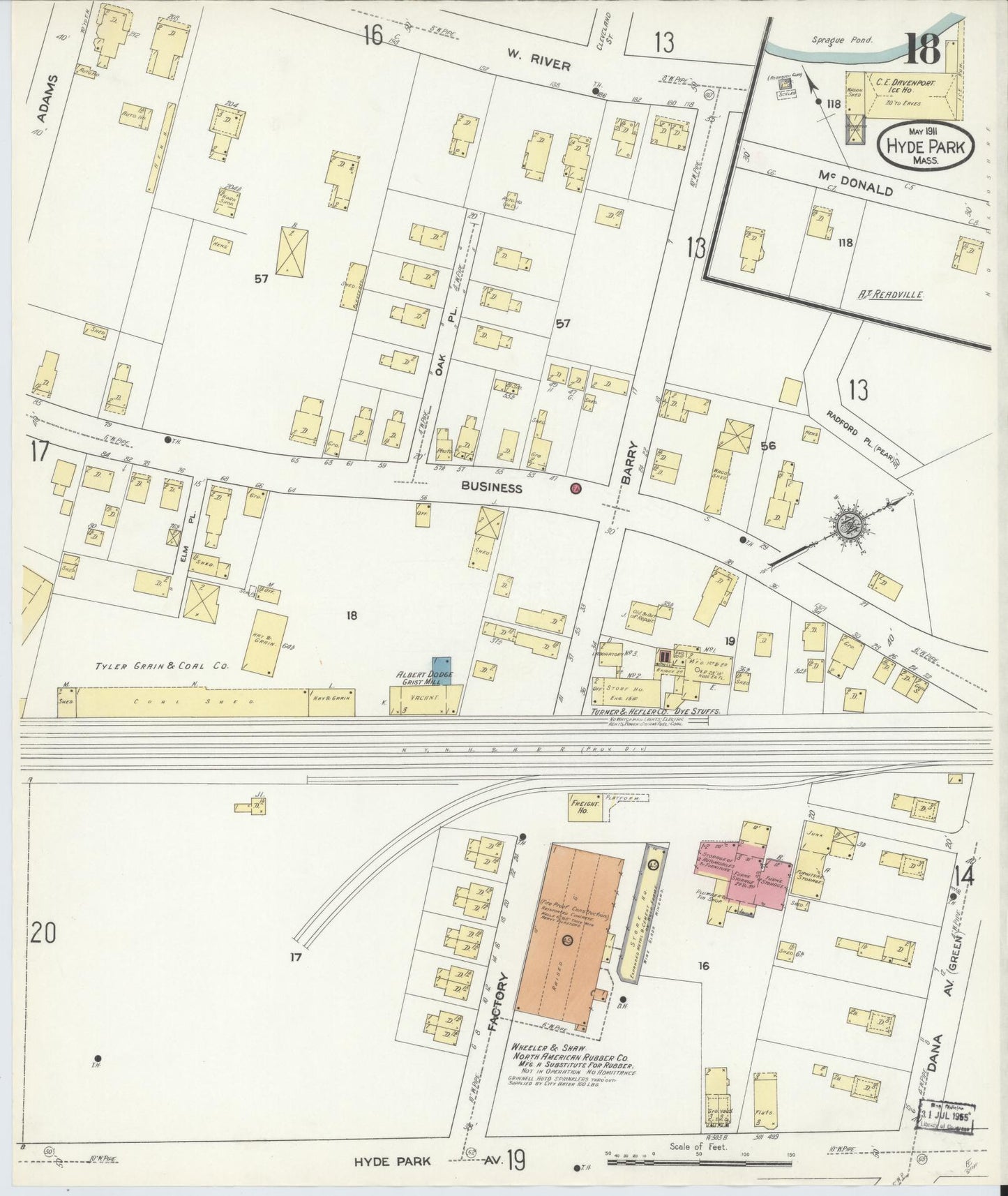 Sanborn Fire Insurance Map from Hyde Park, Norfolk County, Massachusetts (1911), Sheet #0018 - Historic Sanborn Fire Insurance Map Print, vintage old map wall art, antique decor, genealogy gift, Massachusetts Massachusetts map
