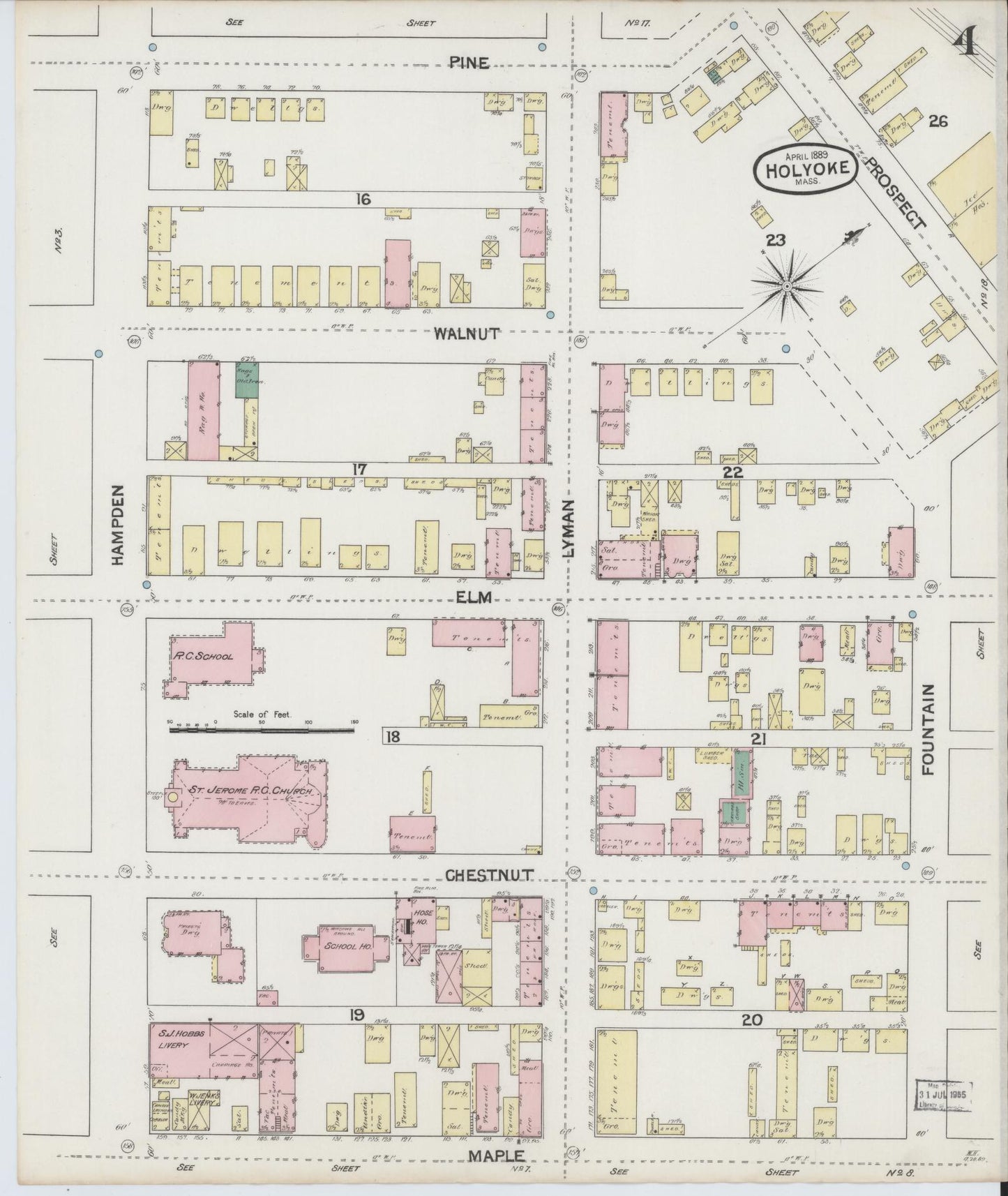 Sanborn Fire Insurance Map from Holyoke, Hampden County, Massachusetts (1889), Sheet #0004 - Complete Map Set gallery image, historic Sanborn map, vintage wall art, Massachusetts Massachusetts