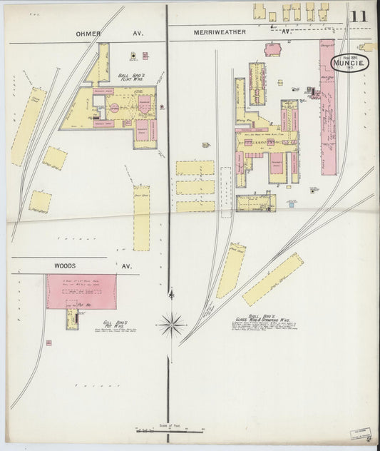 Sanborn Fire Insurance Map from Muncie, Delaware County, Indiana (1892), Sheet #0011 - Historic Sanborn Fire Insurance Map Print, vintage old map wall art, antique decor, genealogy gift, Muncie Delaware map