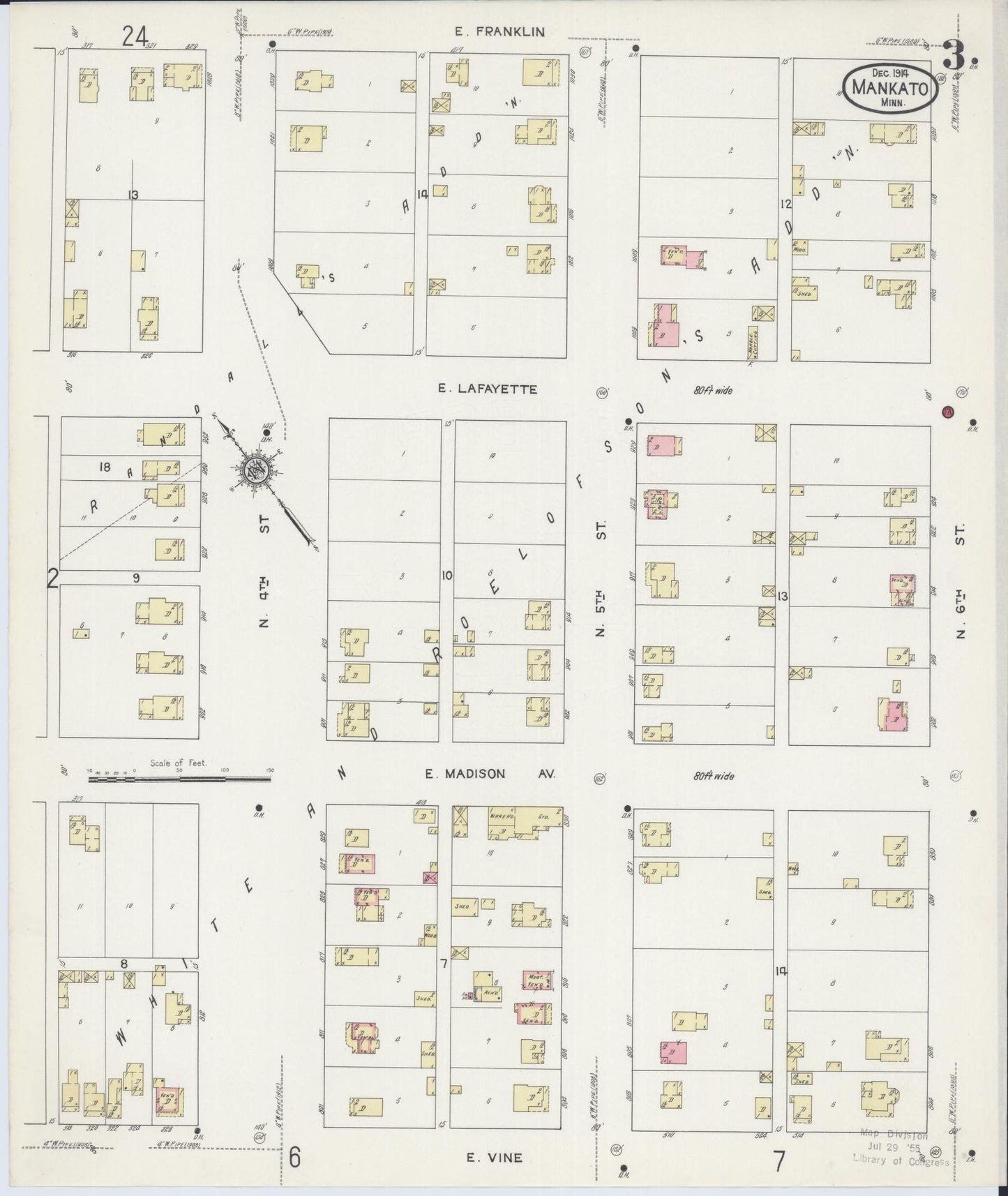 Sanborn Fire Insurance Map from Mankato, Blue Earth County, Minnesota (1914), Sheet #0003 - Complete Map Set gallery image, historic Sanborn map, vintage wall art, Minnesota Minnesota
