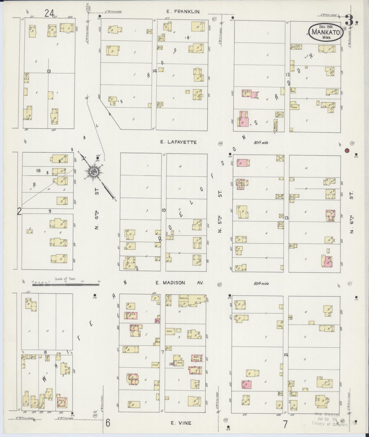 Sanborn Fire Insurance Map from Mankato, Blue Earth County, Minnesota (1914), Sheet #0003 - Complete Map Set gallery image, historic Sanborn map, vintage wall art, Minnesota Minnesota