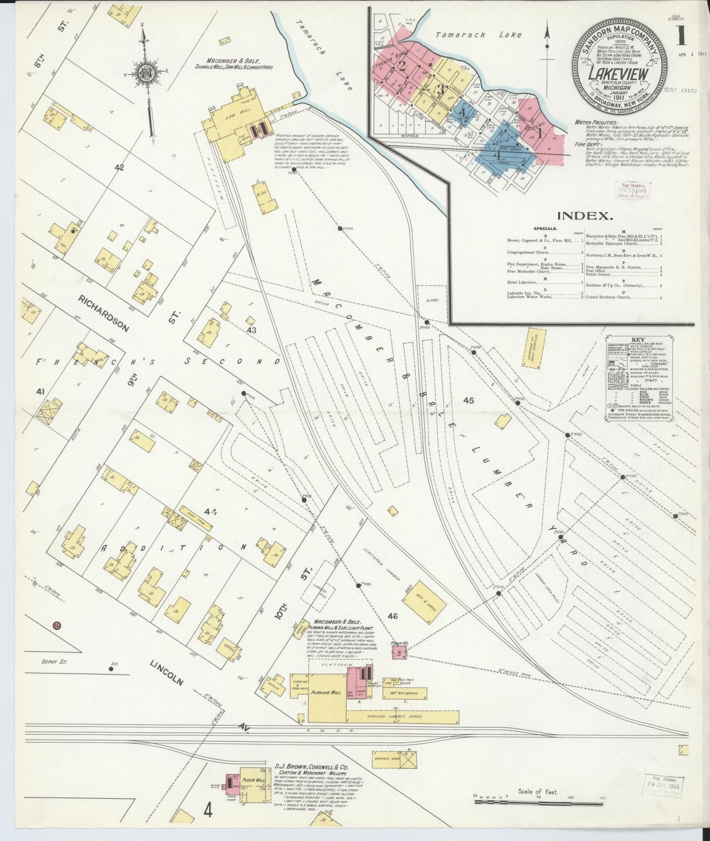 Sanborn Fire Insurance Map from Lakeview, Montcalm County, Michigan (1911), Sheet #0001 - Complete Map Set gallery image, historic Sanborn map, vintage wall art, Michigan Michigan