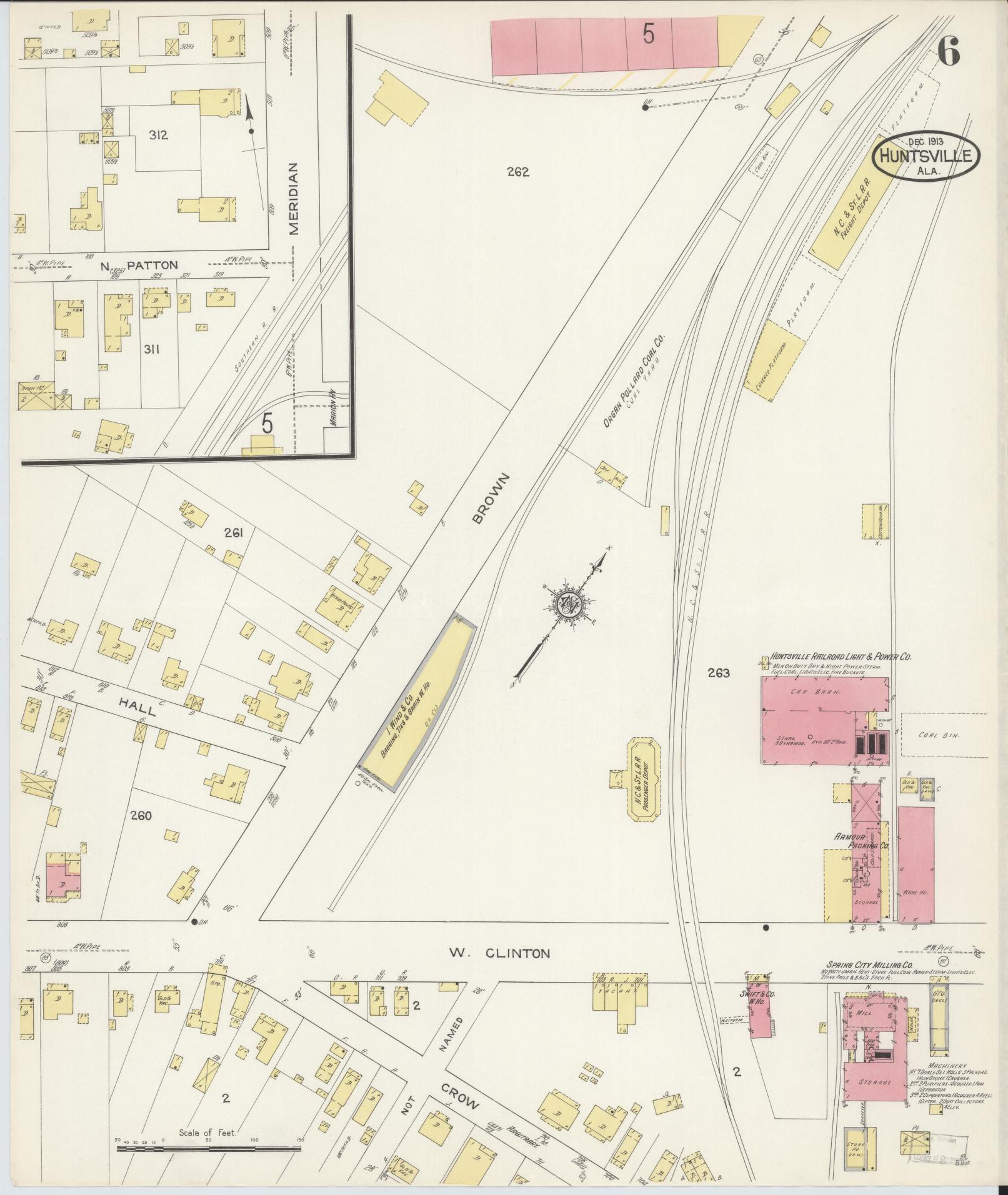 Sanborn Fire Insurance Map from Huntsville, Madison County, Alabama (1913), Sheet #0006 - Complete Map Set gallery image, historic Sanborn map, vintage wall art, Alabama Alabama