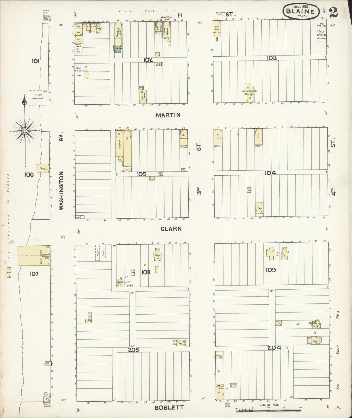 Sanborn Fire Insurance Map from Blaine, Whatcom County, Washington (1890), Sheet #0002 - Historic Sanborn Fire Insurance Map Print, vintage old map wall art, antique decor, genealogy gift, Washington Washington map