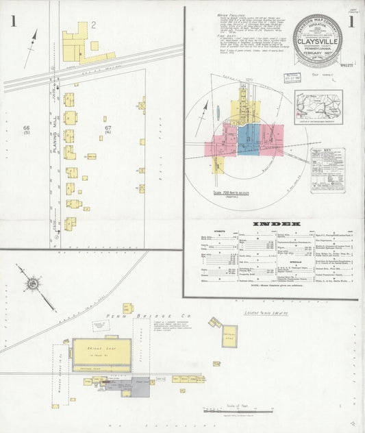 Sanborn Fire Insurance Map from Claysville, Washington County, Pennsylvania (1927), Sheet #0001 - Historic Sanborn Fire Insurance Map Print, vintage old map wall art, antique decor, genealogy gift, Pennsylvania Pennsylvania map