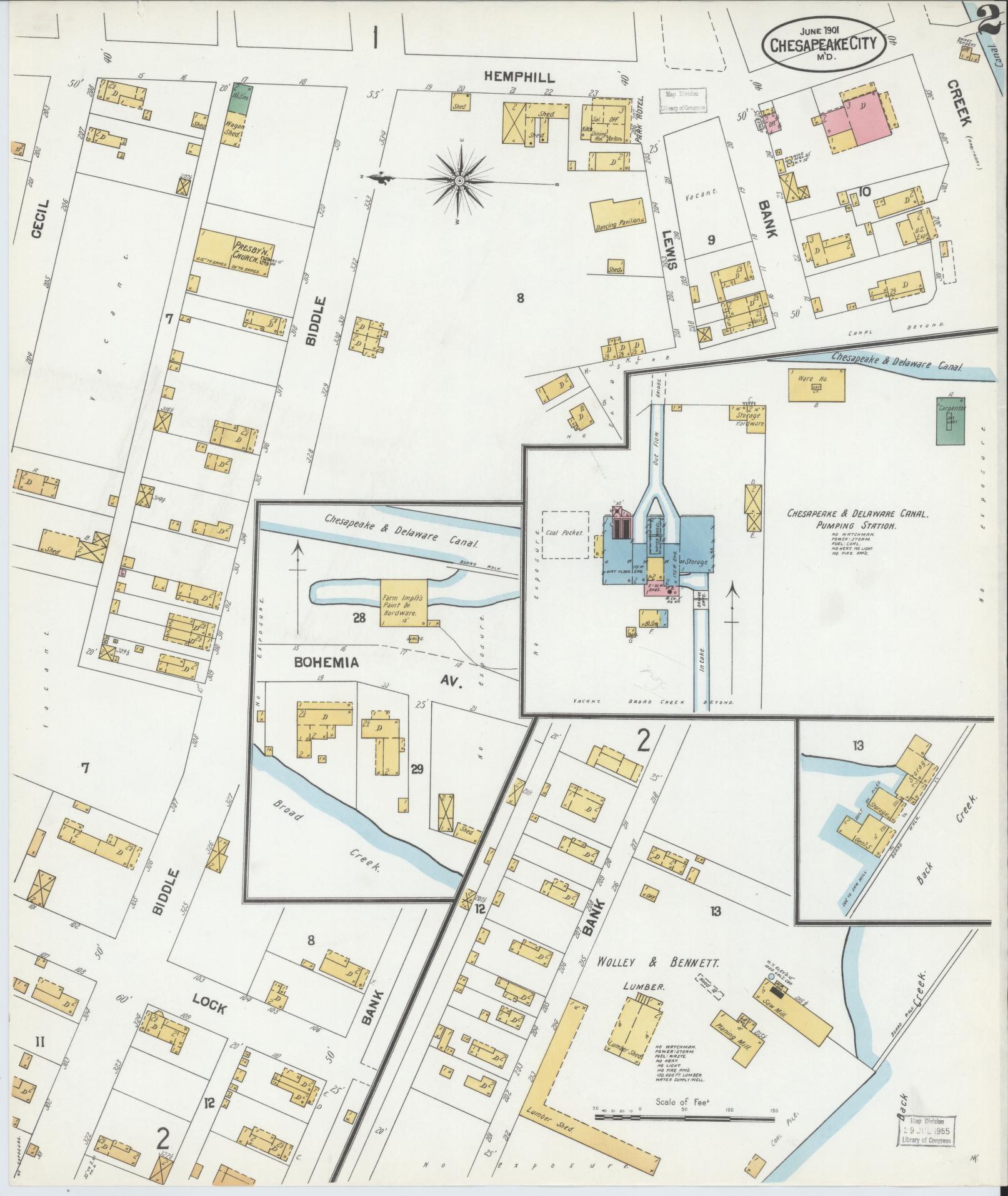 Cecil, Maryland - 1901 - Sanborn Fire Insurance Map, Sheet #0002 - Historic Sanborn Fire Insurance Map Print, Cecil Maryland 1901 0002 vintage old map wall art