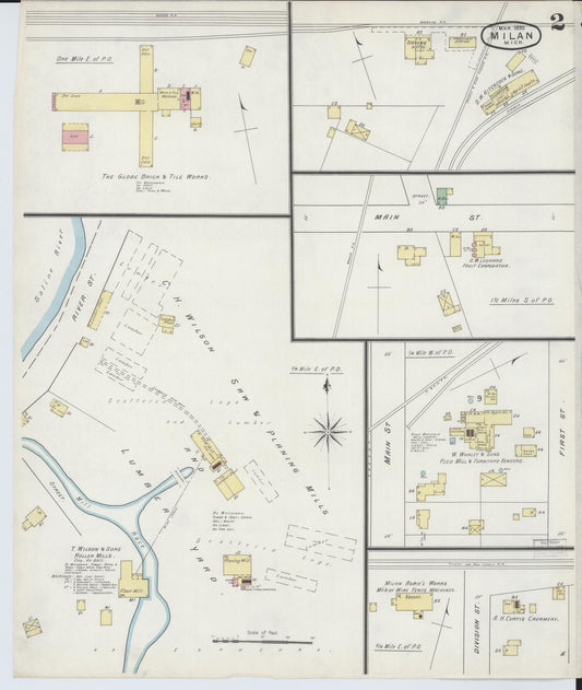 Sanborn Fire Insurance Map from Milan, Washtenaw And Monroe Counties, Michigan (1895), Sheet #0002 - Historic Sanborn Fire Insurance Map Print, vintage old map wall art, antique decor, genealogy gift, Michigan Michigan map