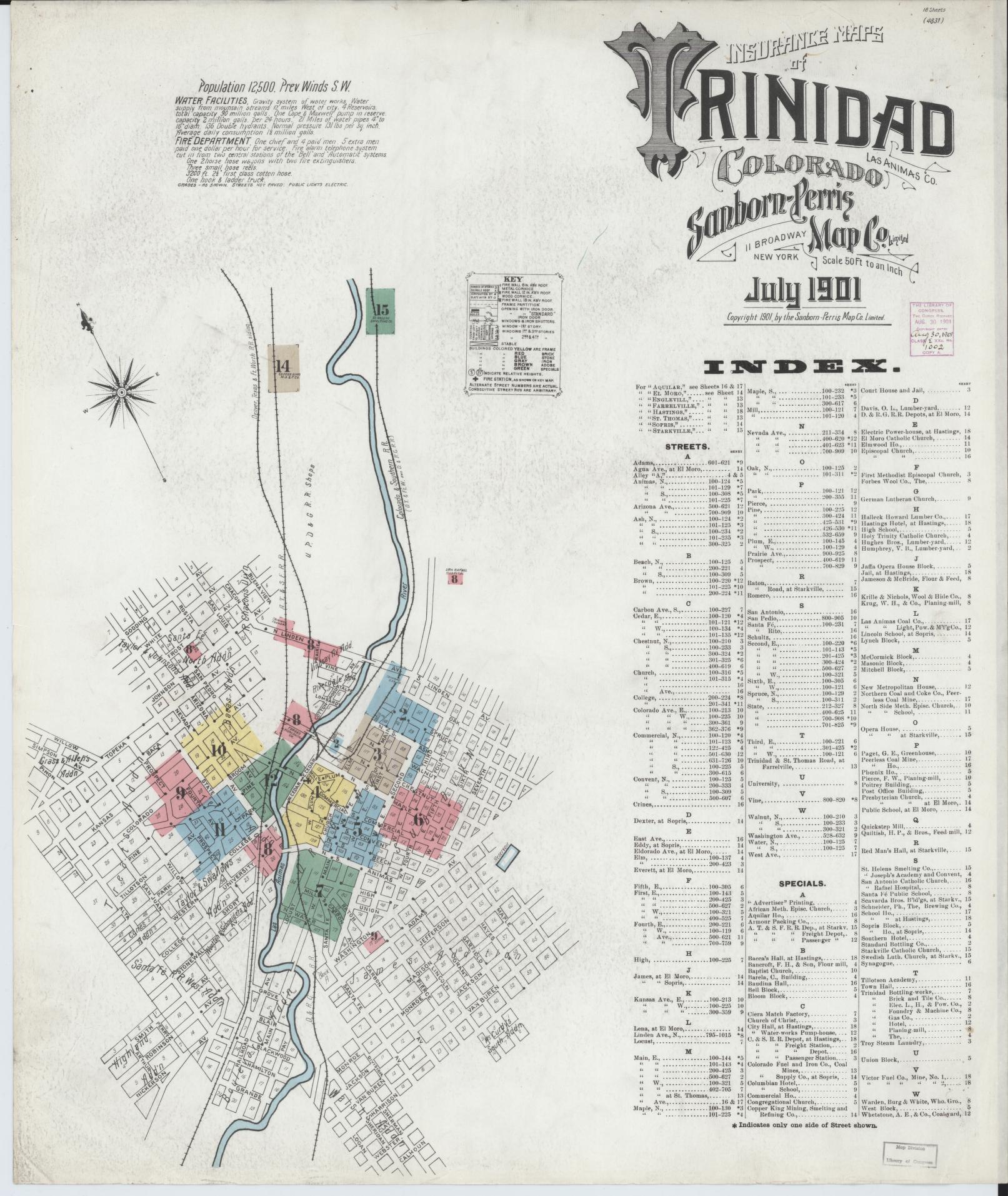 Sanborn Fire Insurance Map from Trinidad, Las Animas County, Colorado. (1901) – Historic Sanborn Fire Insurance Map Print